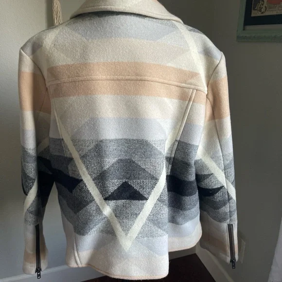 Pendleton Women's Cream Pink & Gray Aztec Wool Native Jacket Lindsey Thornburg - Picture 2 of 7